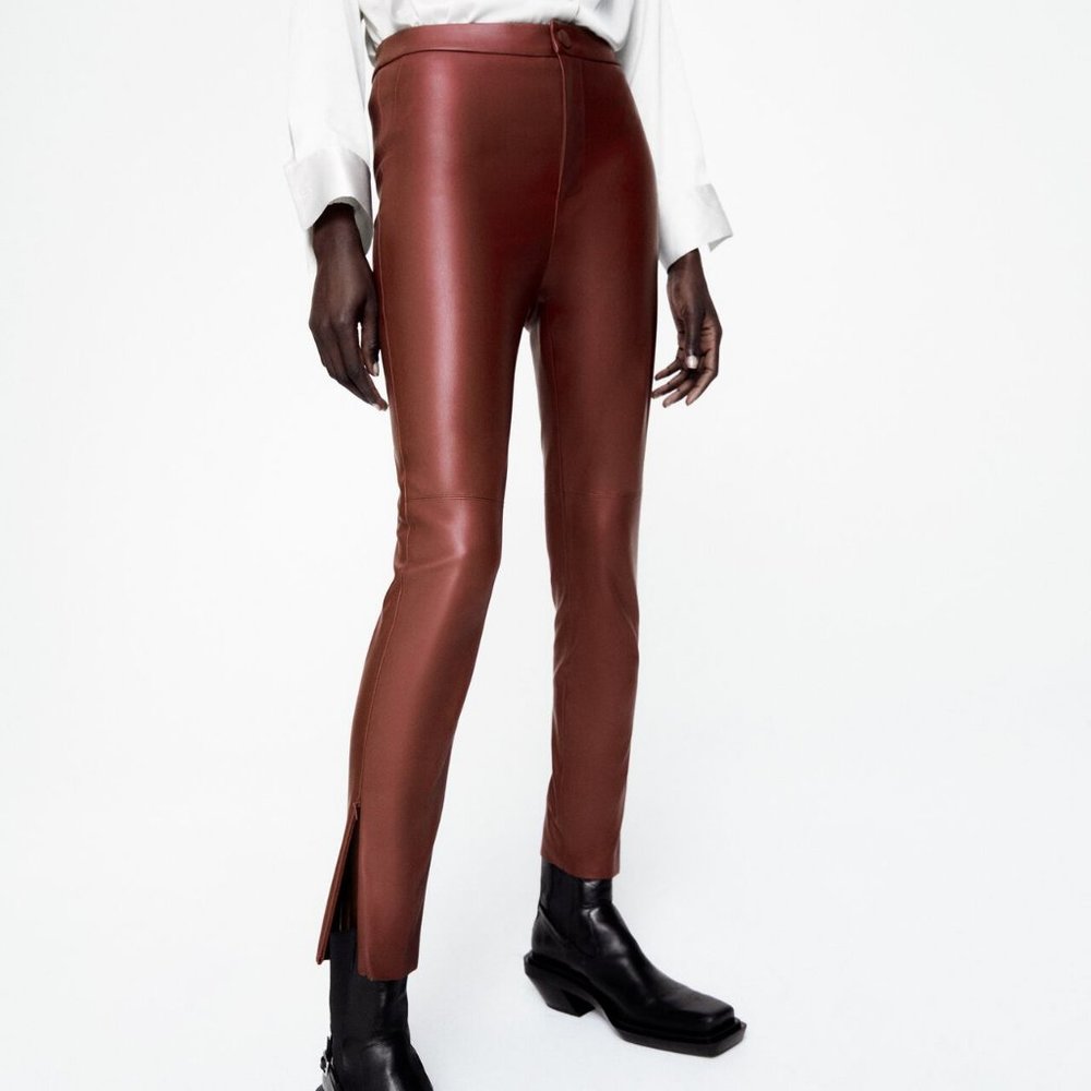 NWT Zara Red Faux Leather Leggings - Picture 3 of 6